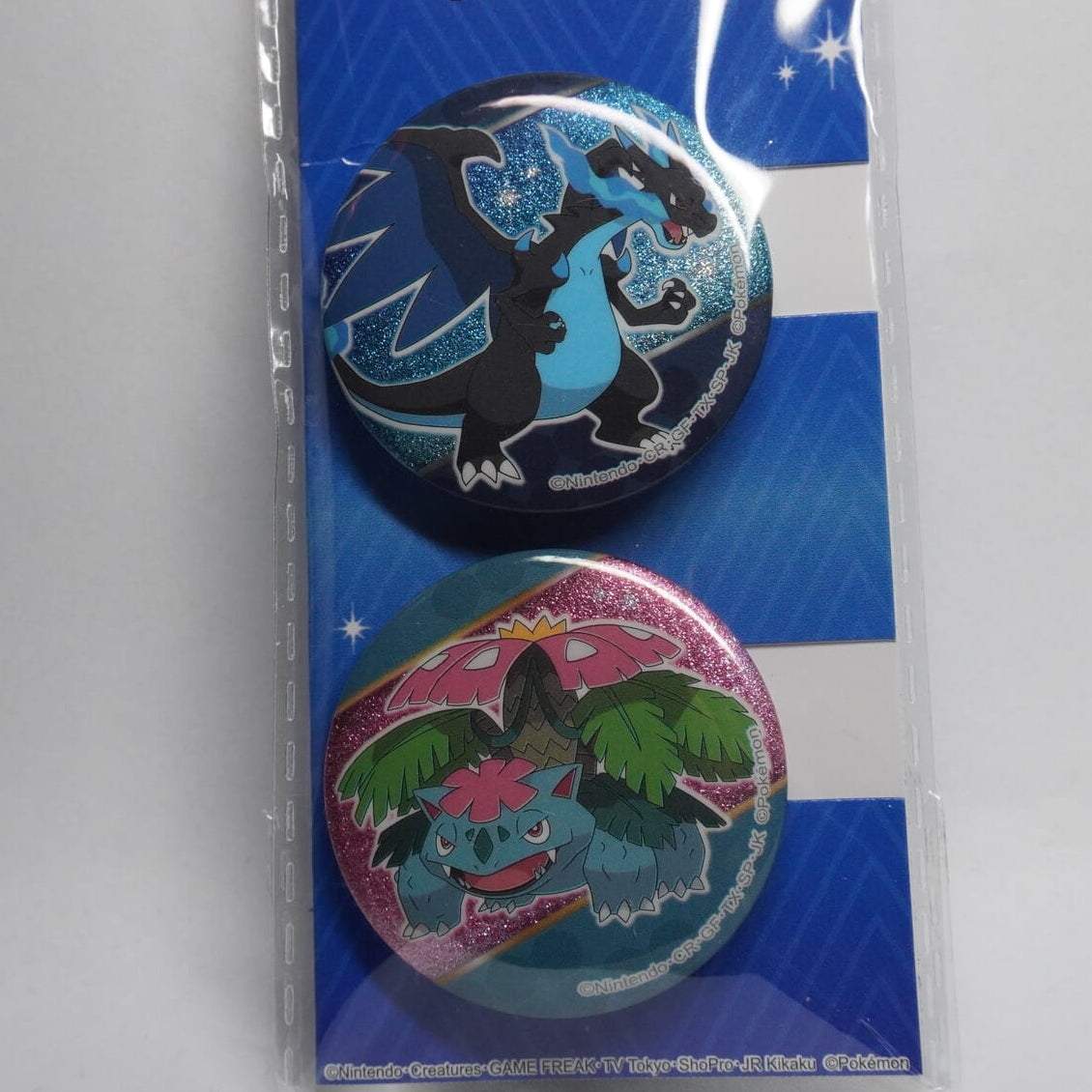 Pokemon Mega Glurak & Mega Bisaflor 4cm Button Set